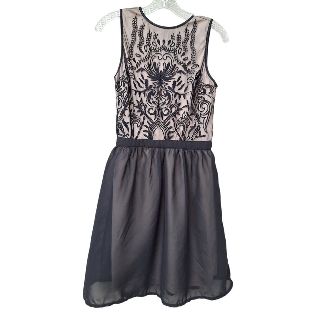Angie Nude Black Lace Embroidered Tank Mini Dress Sheer Lined Size M Whimsygoth